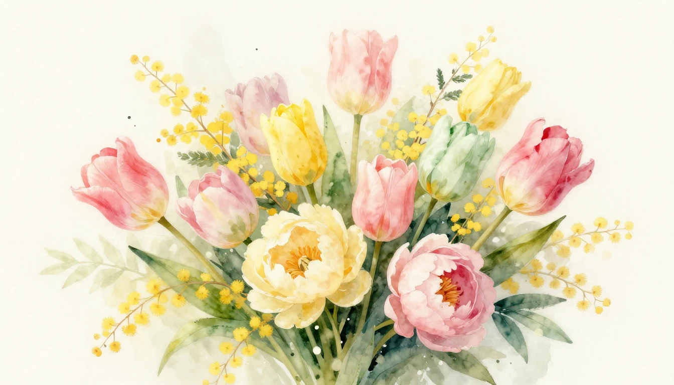 A beautiful watercolor painting of a lush bouquet of spring ...