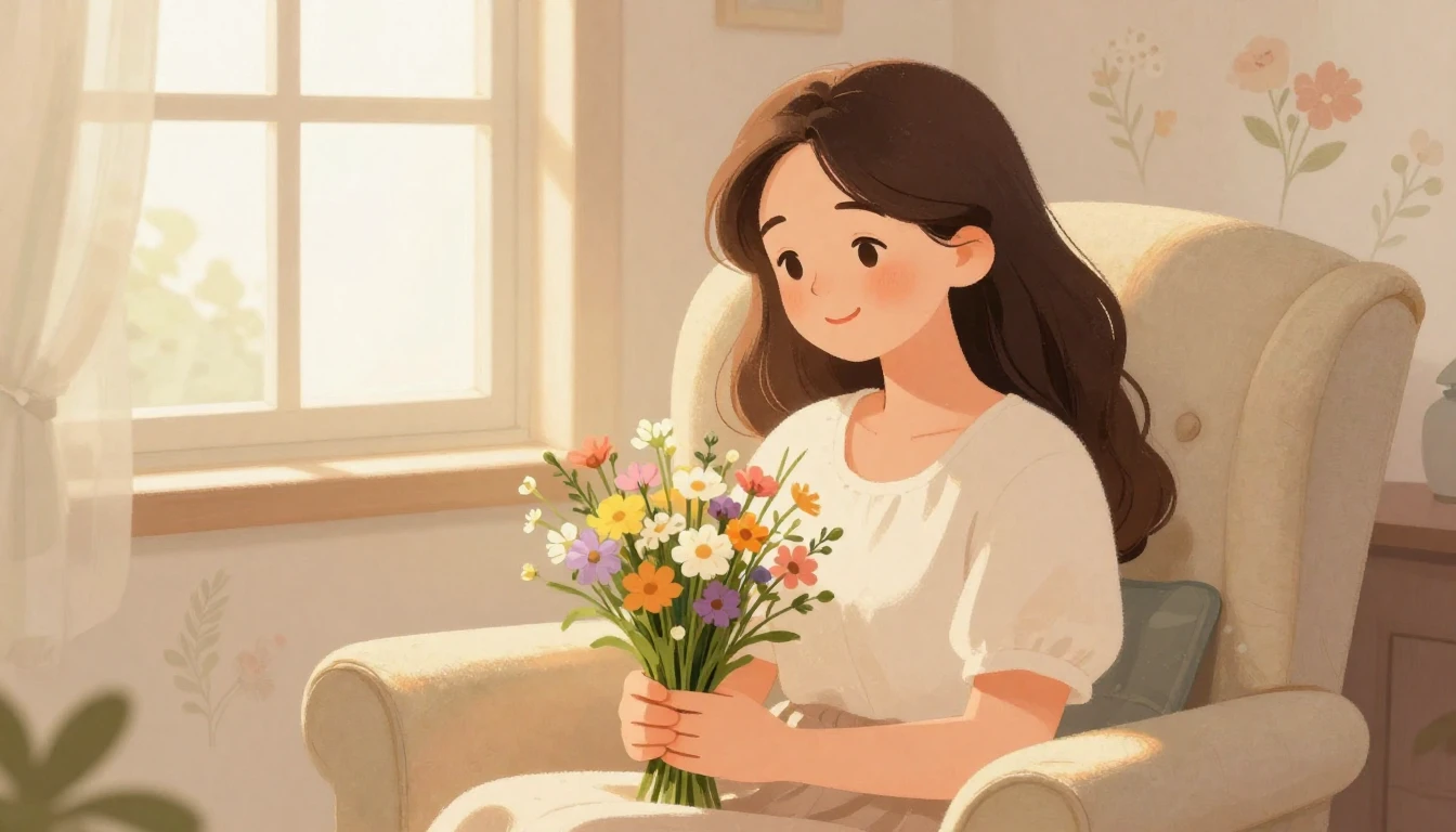 A heartwarming illustration of a loving mother figure sittin...