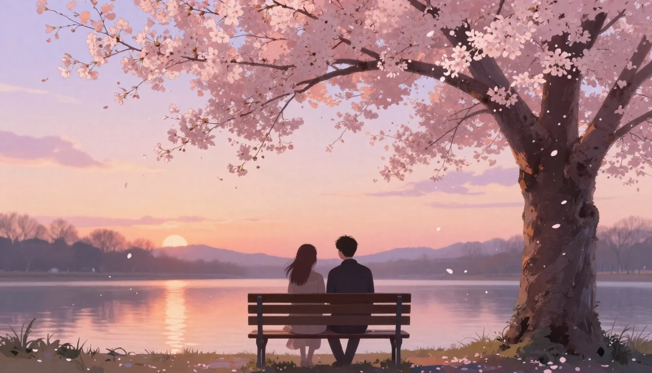 A beautiful and romantic scene featuring two silhouettes sit...