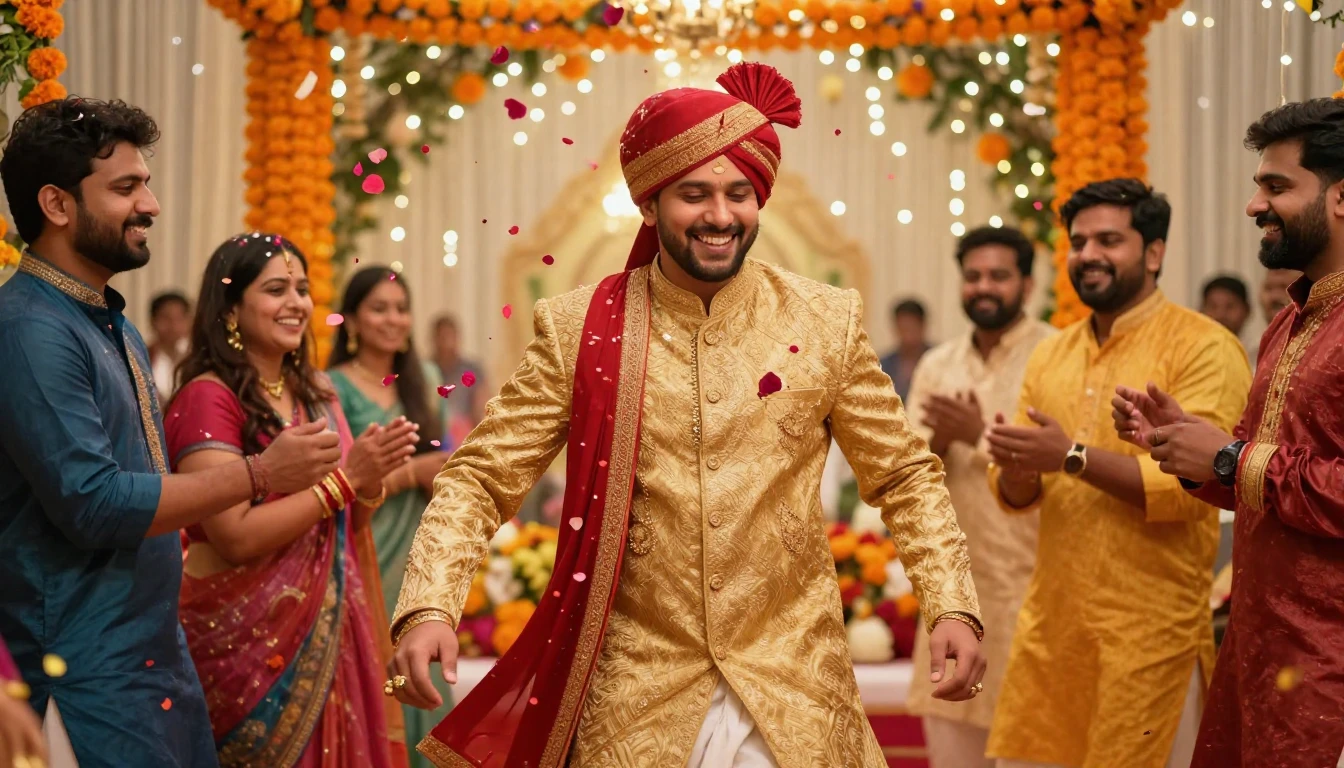 A cinematic, high-resolution shot of an Indian wedding celeb...