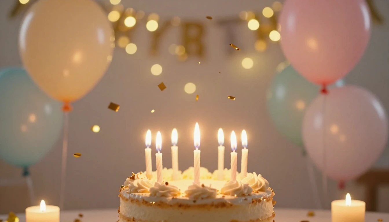 A festive and warm birthday celebration scene featuring a be...