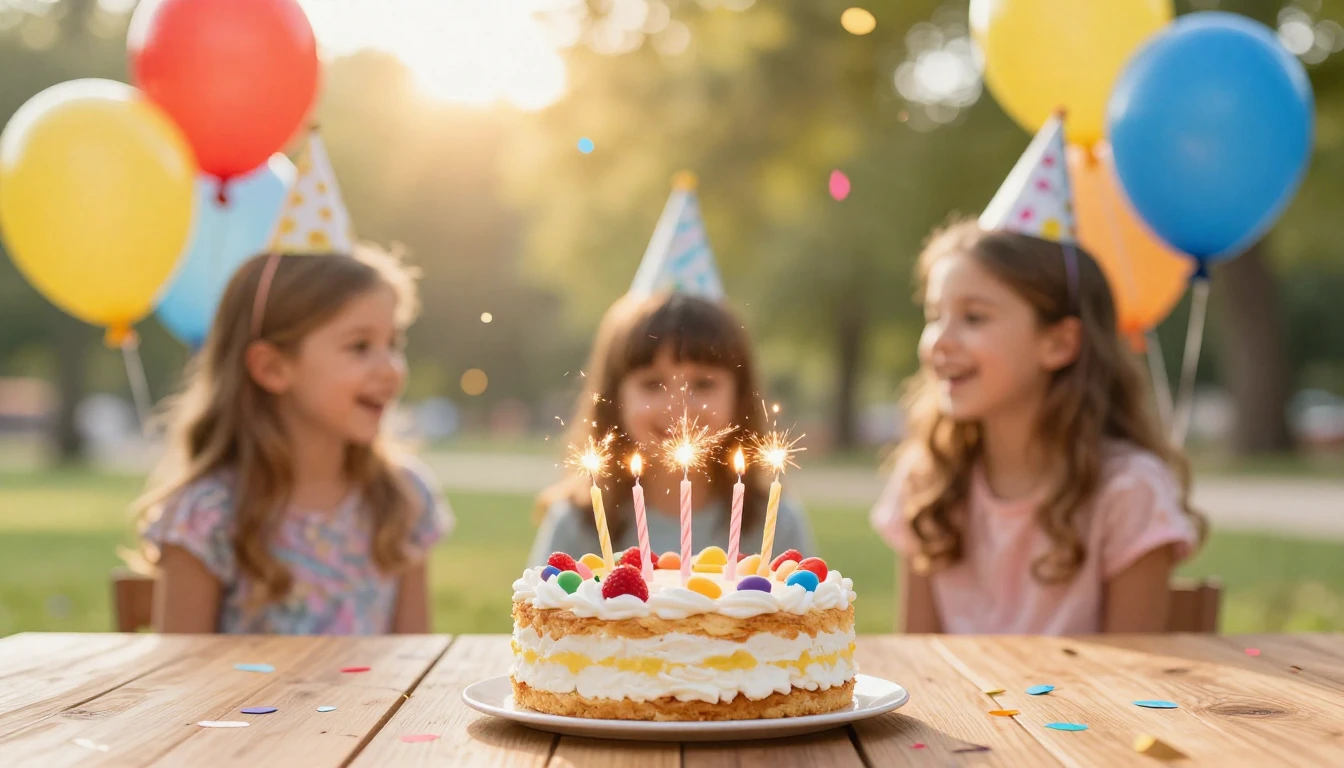 A vibrant and cheerful birthday celebration scene, focusing ...