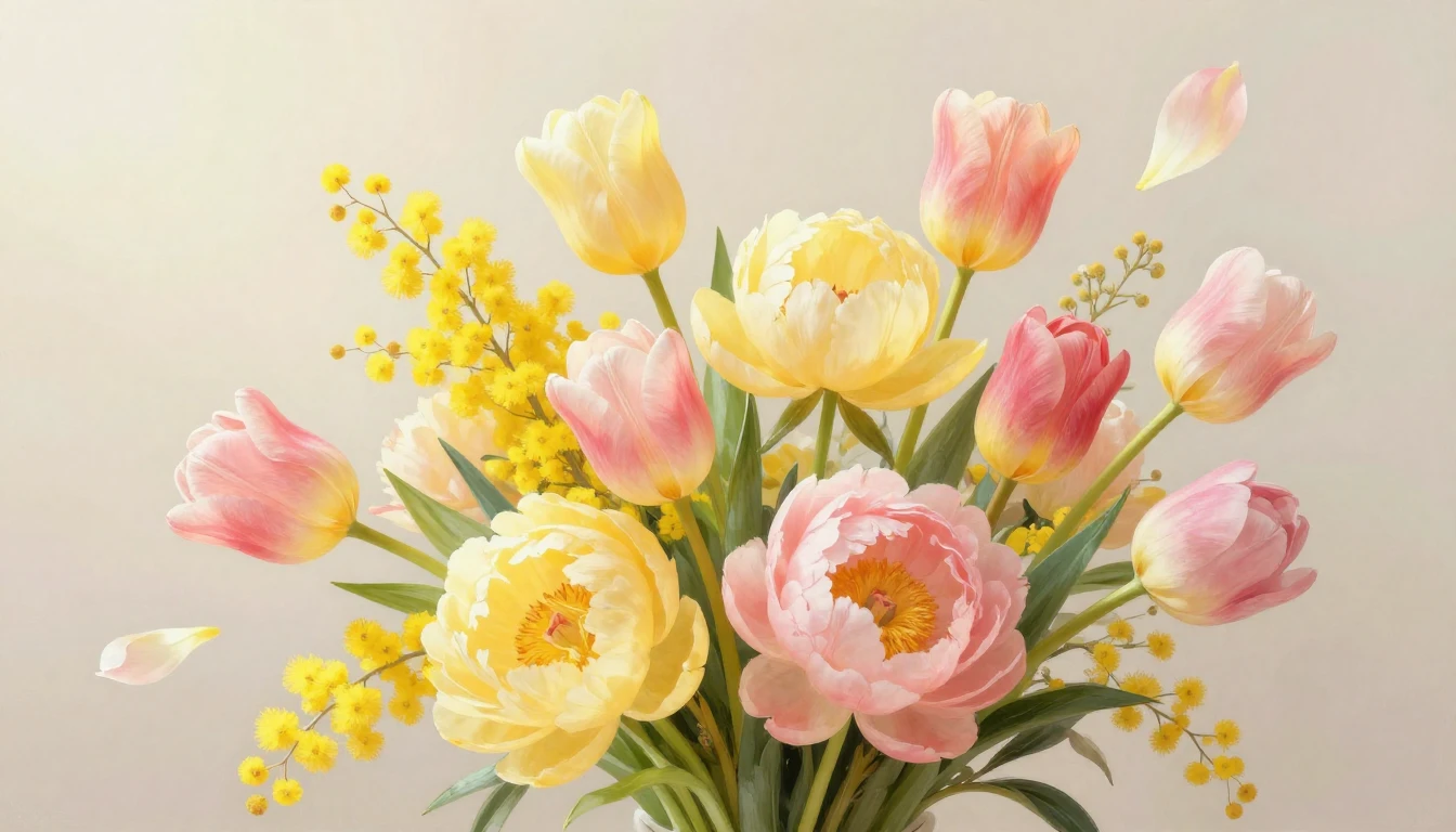 A beautiful and vibrant bouquet of spring flowers including ...