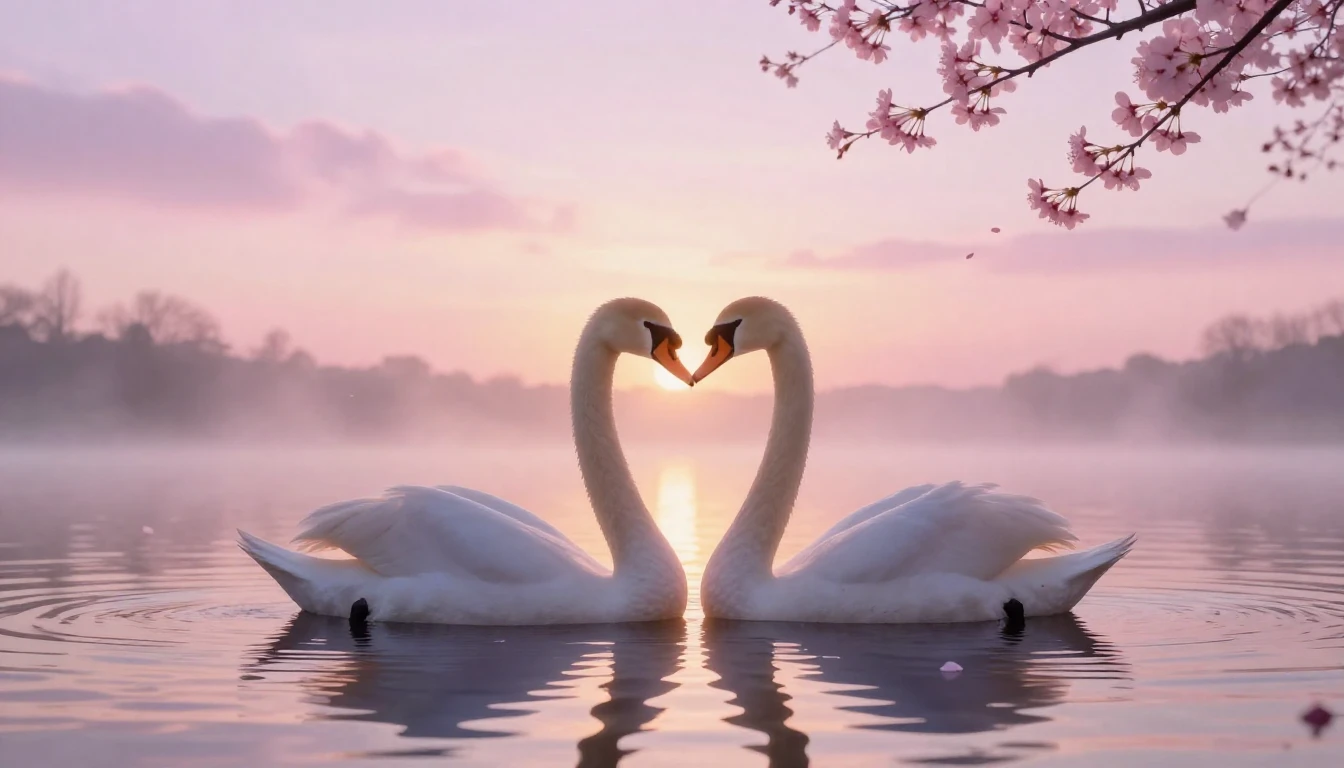 A dreamy and romantic scene featuring two delicate silhouett...