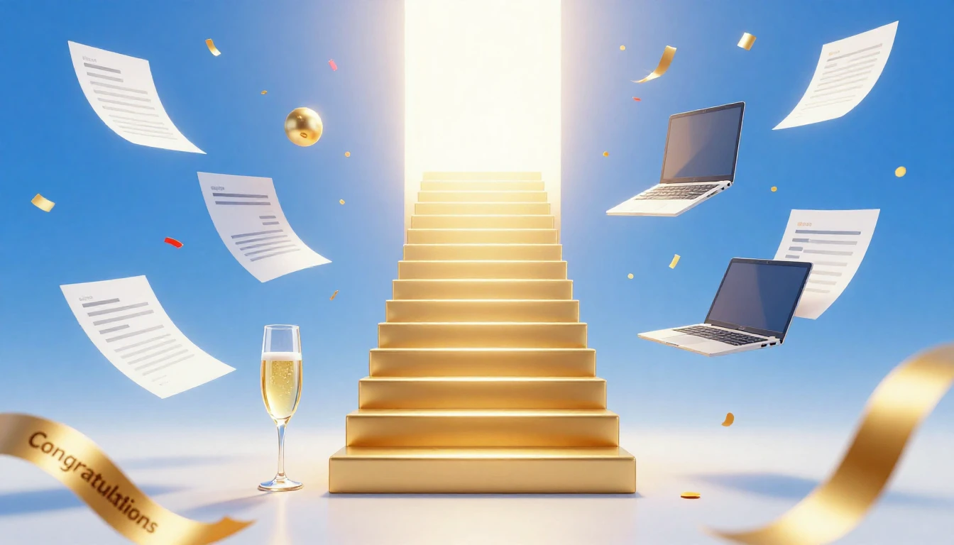 A vibrant digital art illustration representing career succe...