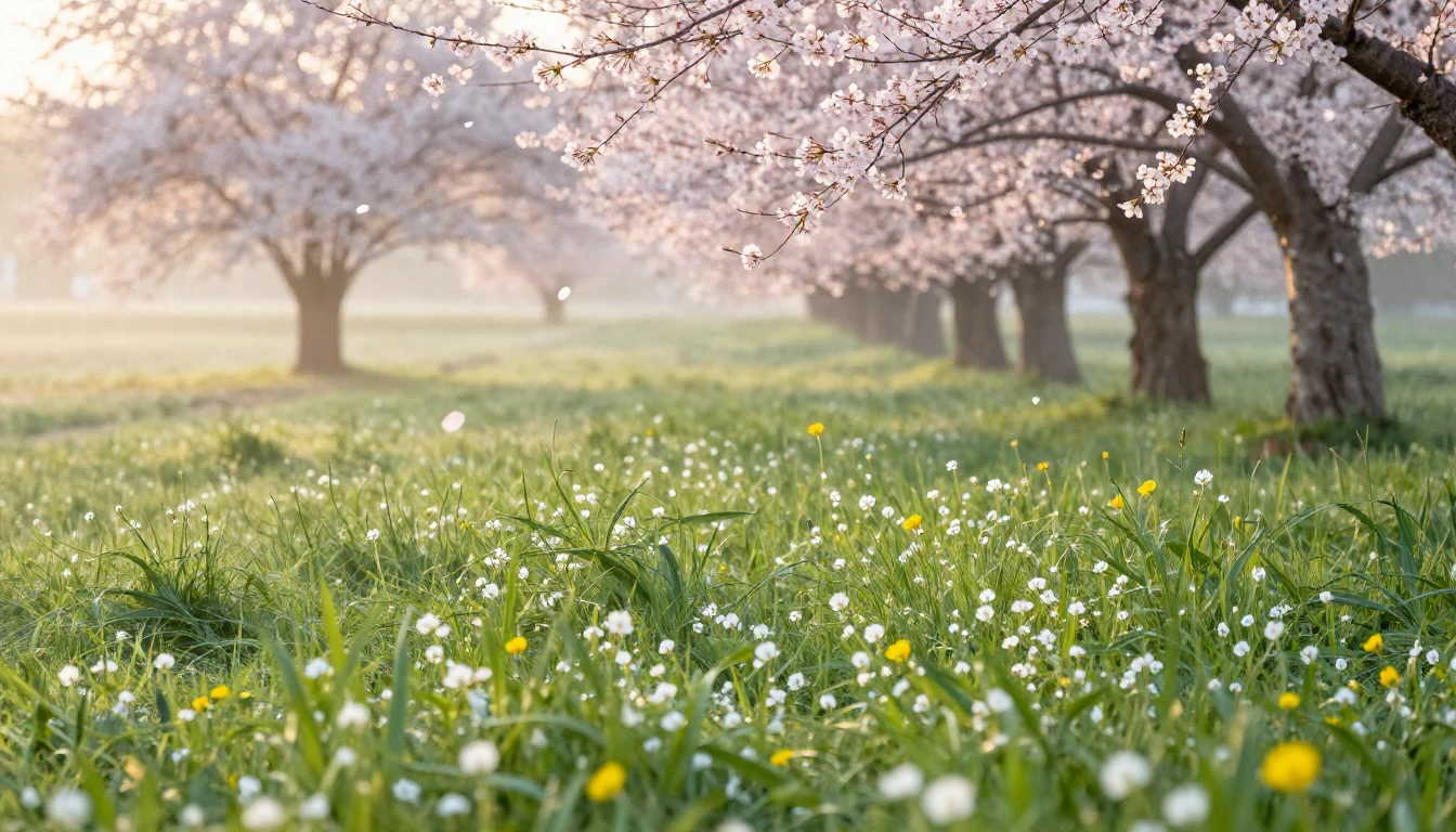 A breathtaking landscape of a lush green meadow at sunrise d...