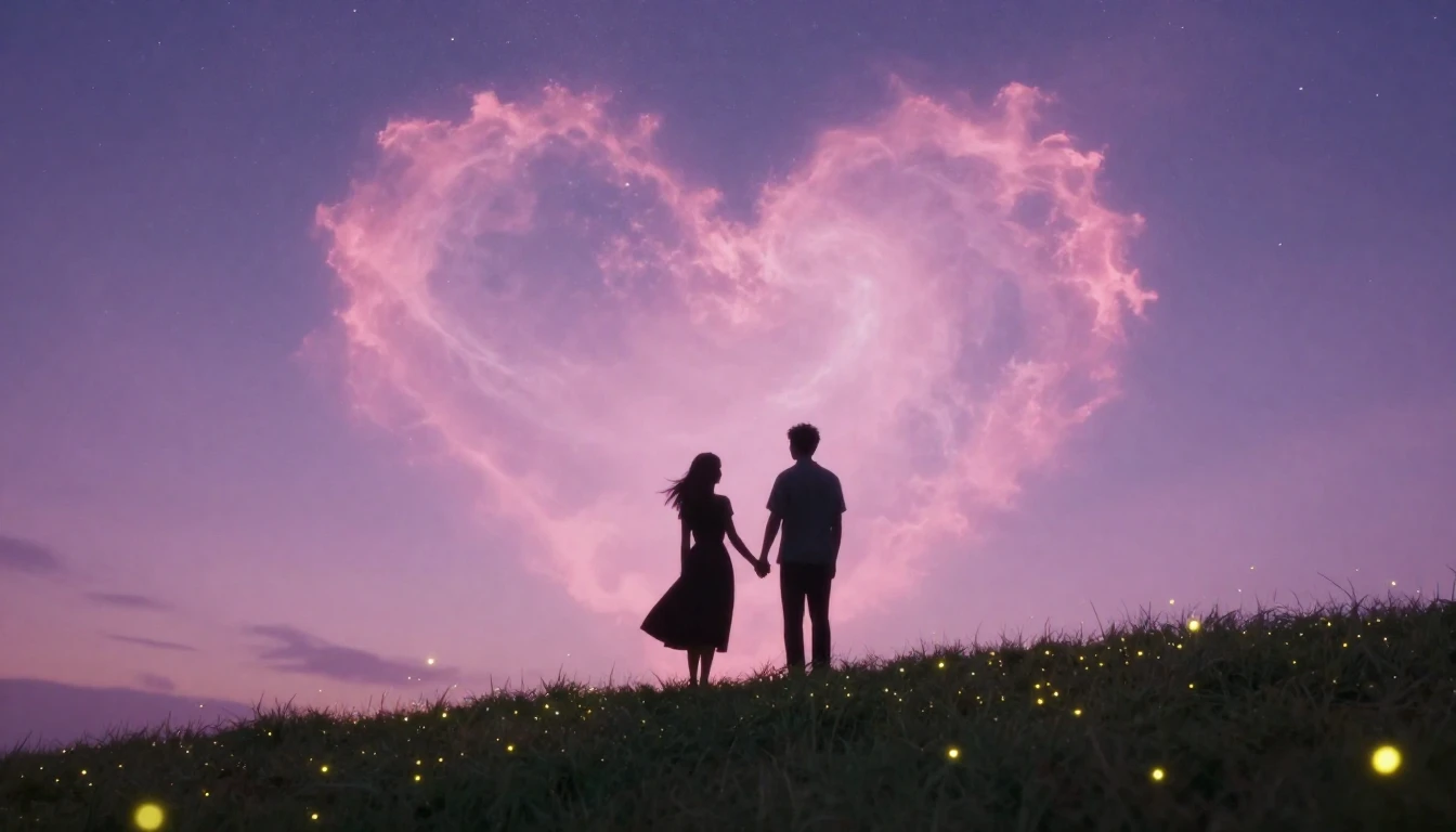 A romantic and dreamy digital art illustration featuring a s...