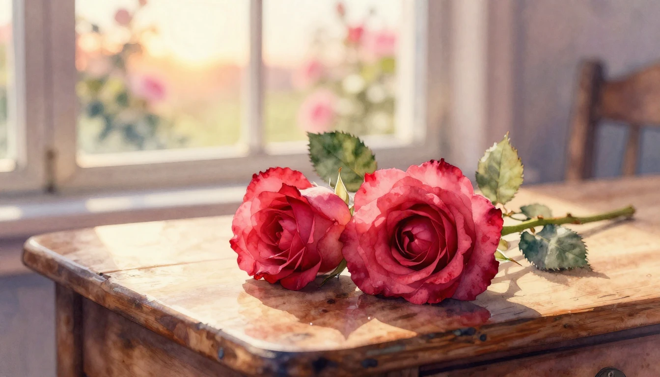 A beautiful and delicate watercolor painting of two intertwi...