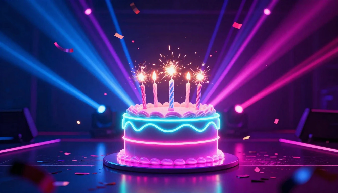 A vibrant and energetic birthday concept art featuring a glo...