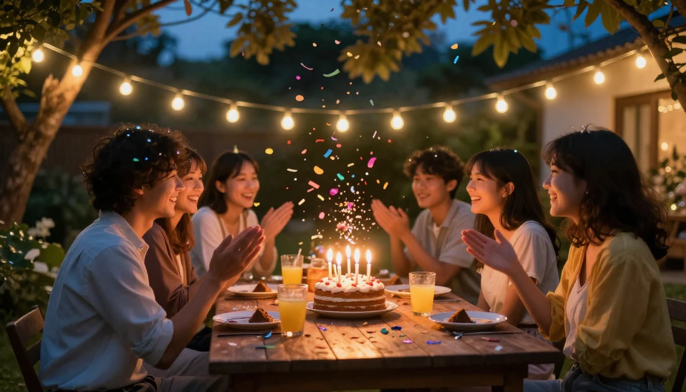 A vibrant and heartwarming scene of a birthday celebration i...