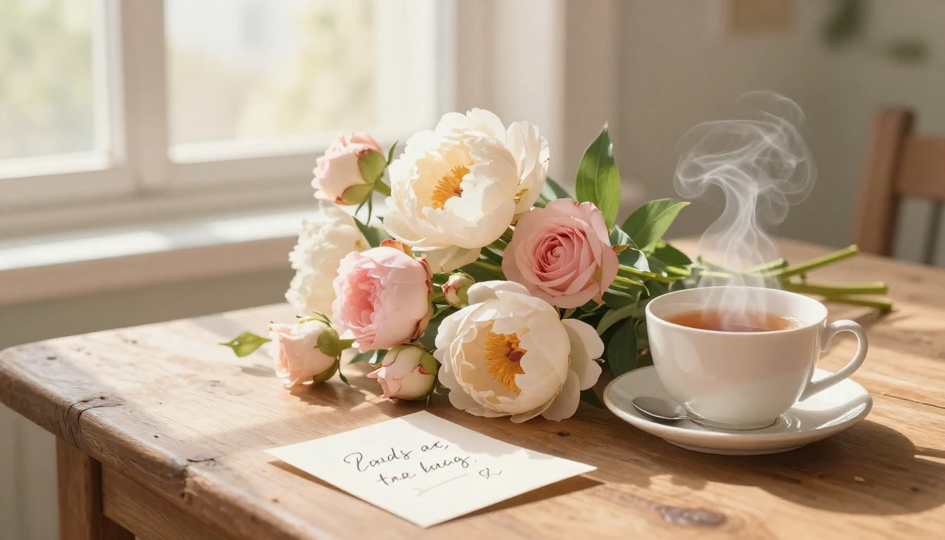 A heartwarming illustration of a beautiful bouquet of delica...