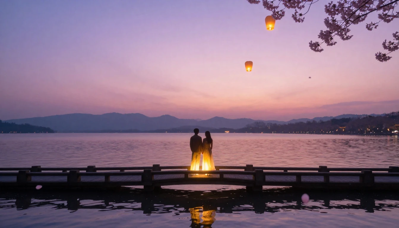 A breathtaking scene of two glowing silhouettes standing on ...