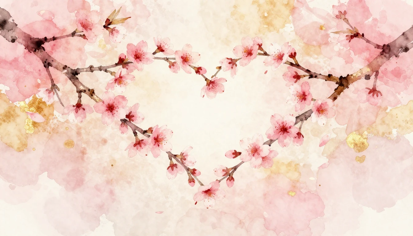 A delicate watercolor painting of two intertwined cherry blo...