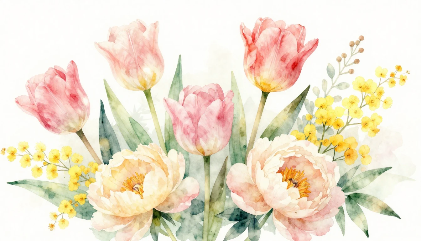 A beautiful watercolor painting of delicate spring flowers i...
