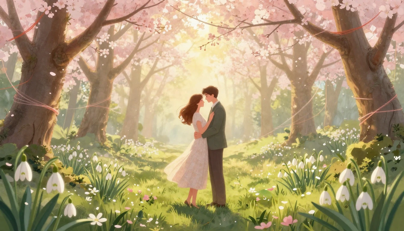 A romantic and magical illustration of a couple standing in ...