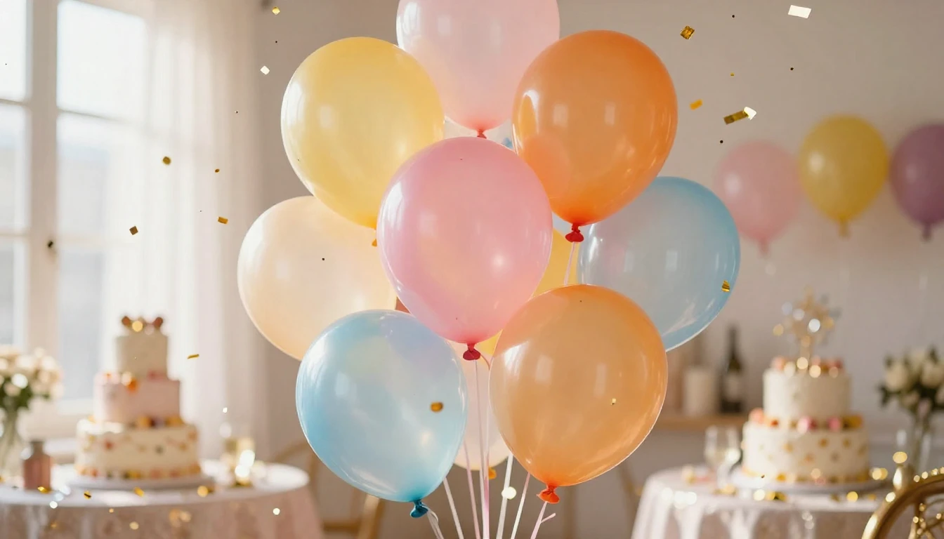 A vibrant and festive scene featuring a cluster of colorful,...