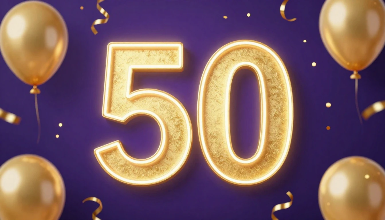 A festive and elegant album cover design celebrating a 50th ...