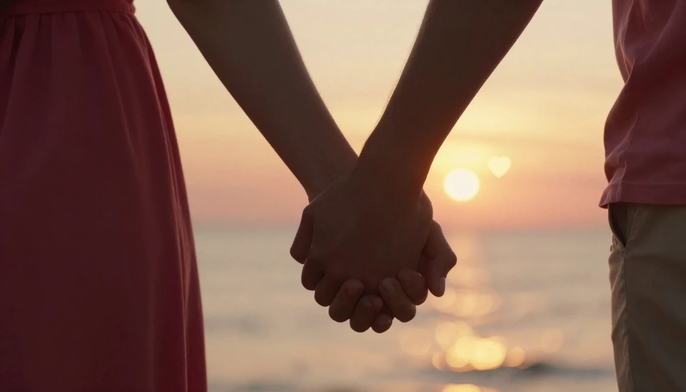 A cinematic, ultra-romantic close-up shot of a couple holdin...