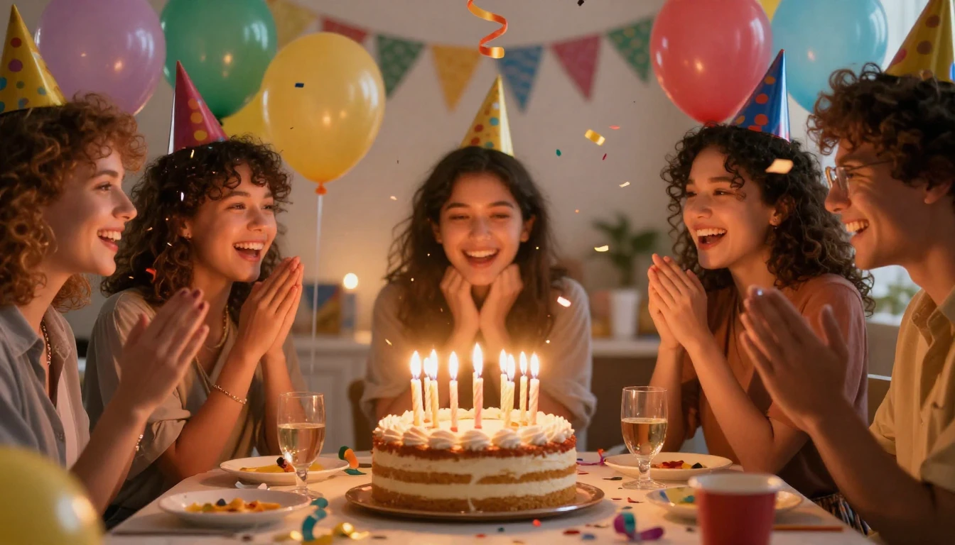 A vibrant and festive birthday celebration scene focused on ...