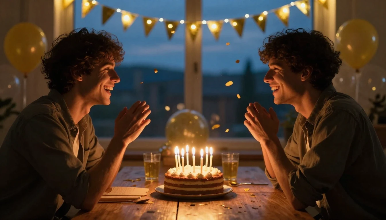 A warm and inviting birthday celebration scene focusing on f...