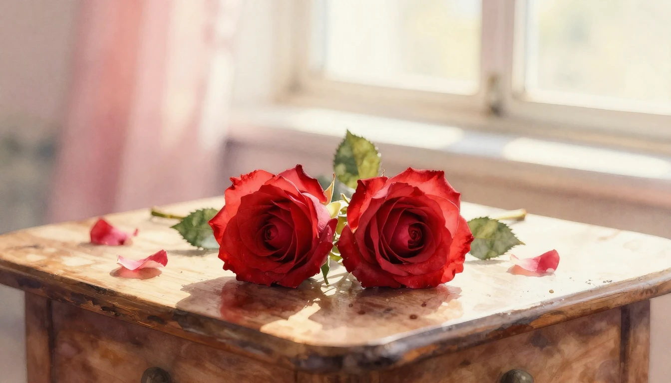 A beautiful and ethereal watercolor painting of two intertwi...