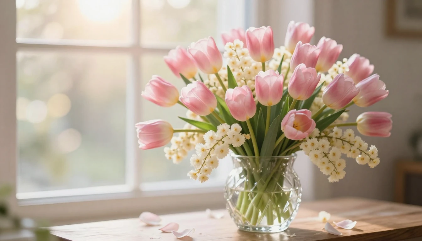 A breathtaking spring scenery focusing on a lush bouquet of ...