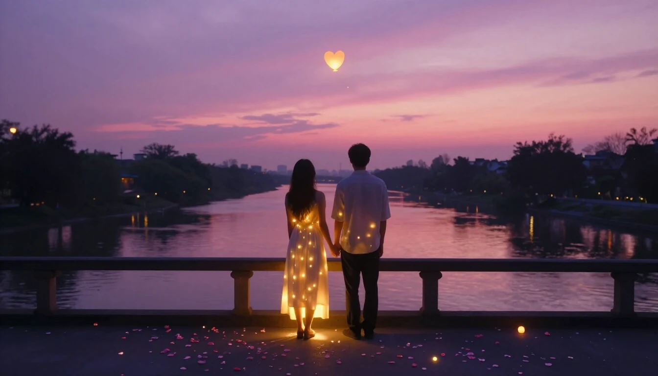 A breathtaking scene of two glowing silhouettes standing on ...