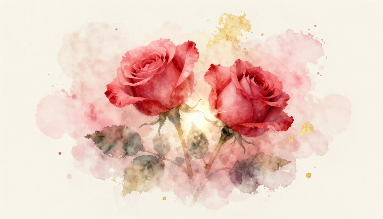A beautiful and ethereal watercolor painting of two delicate...