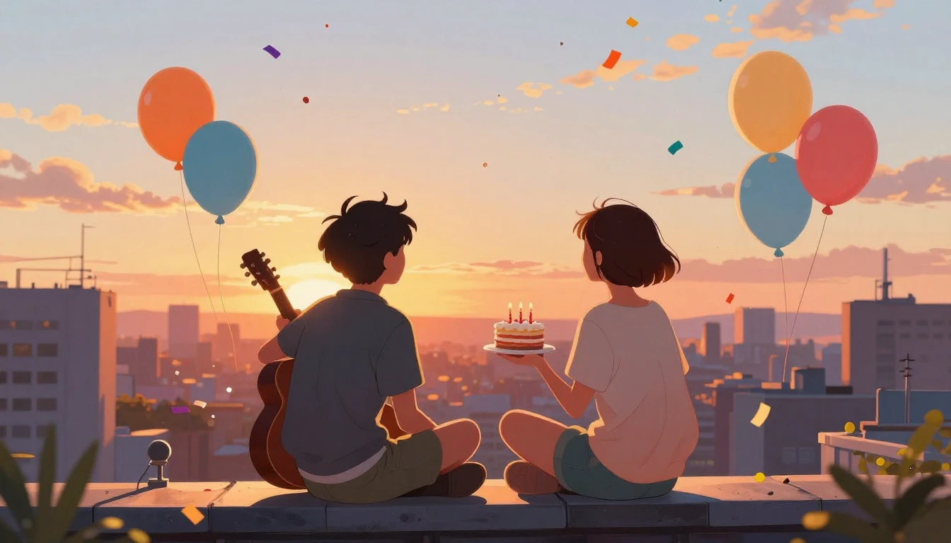 A heartwarming and vibrant illustration of two friends sitti...