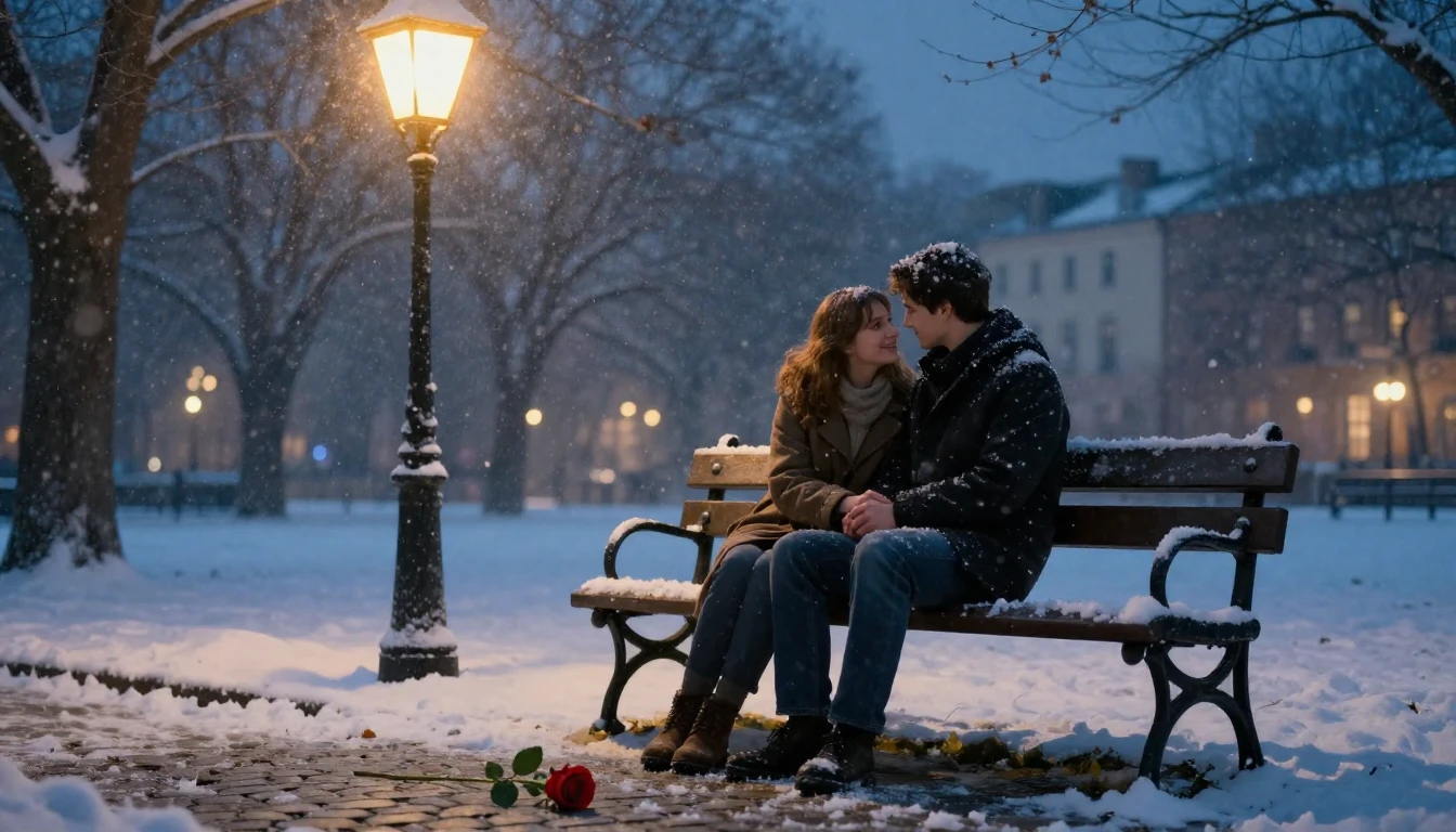 A romantic and dreamy scene featuring a couple sitting on a ...