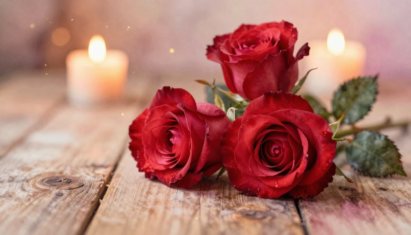 A soft watercolor painting of two delicate red roses intertw...