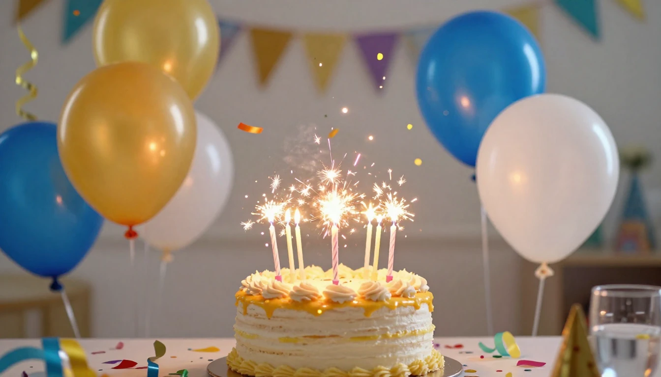 A vibrant and festive birthday celebration scene, focusing o...
