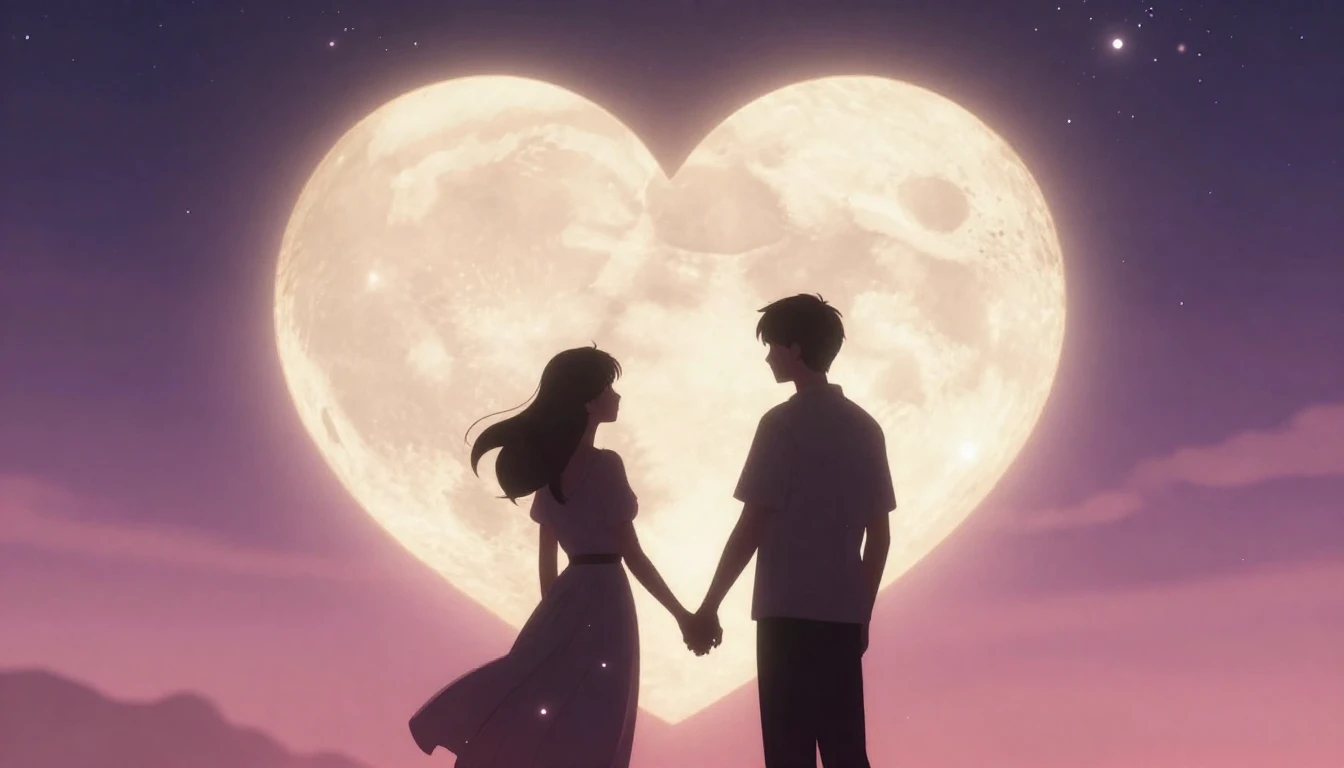 A romantic and dreamy composition featuring a silhouette of ...