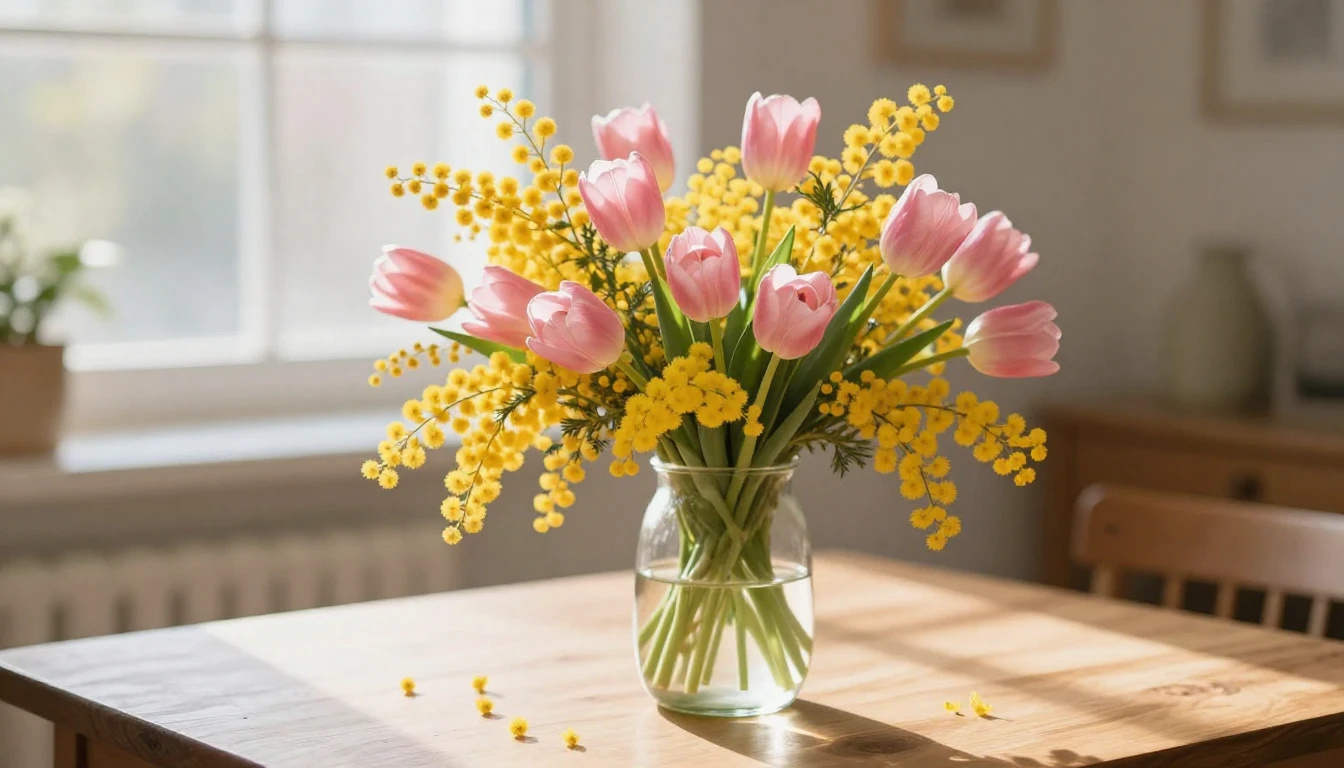 A beautiful bouquet of fresh spring flowers, including brigh...