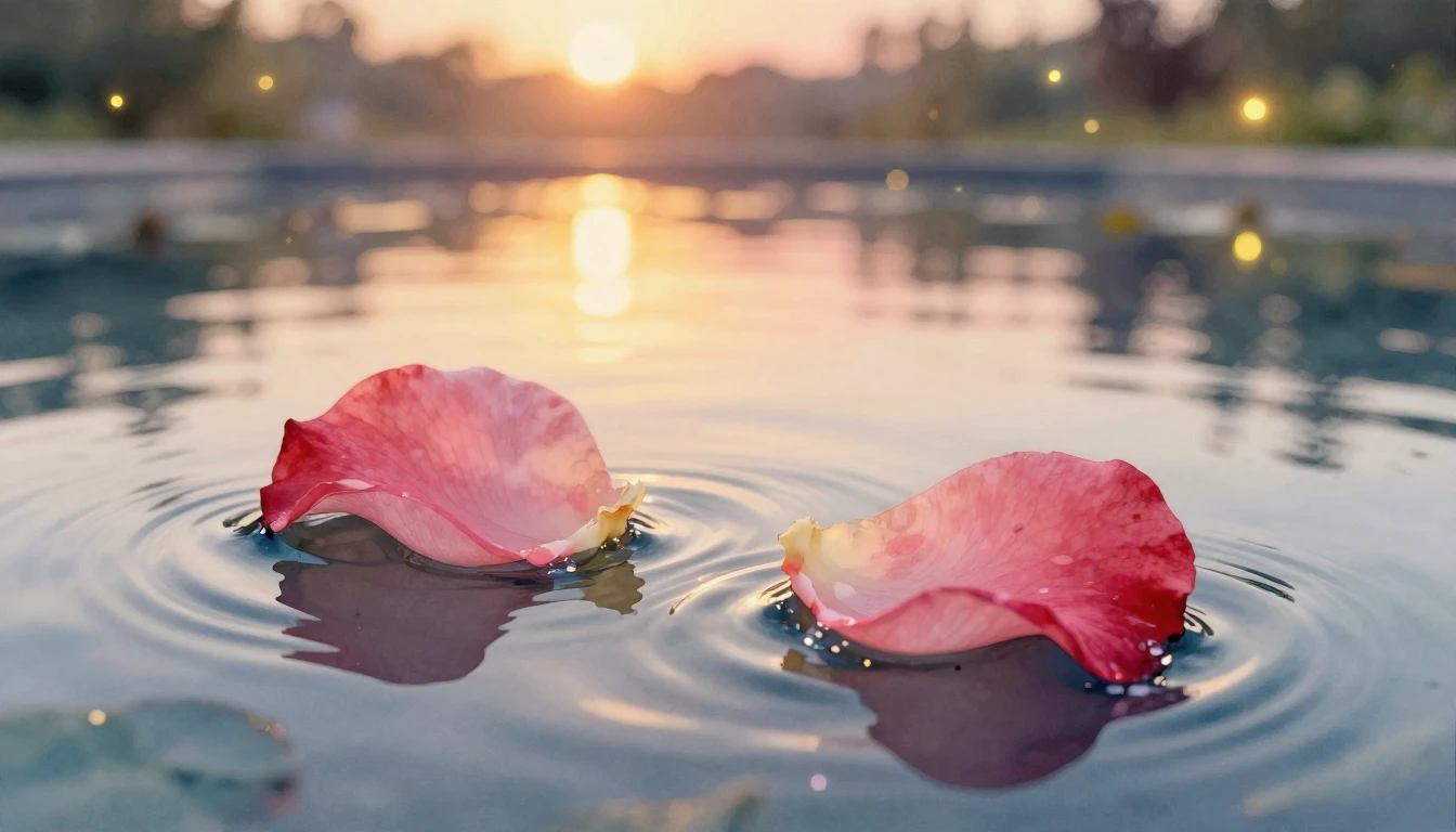 A delicate watercolor painting of two intertwined rose petal...