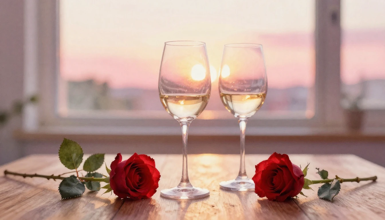 A soft watercolor painting of two elegant wine glasses sitti...