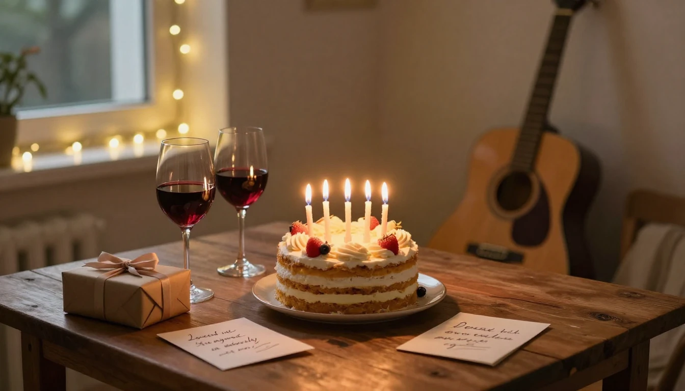 A romantic and cozy scene showing a beautifully decorated bi...