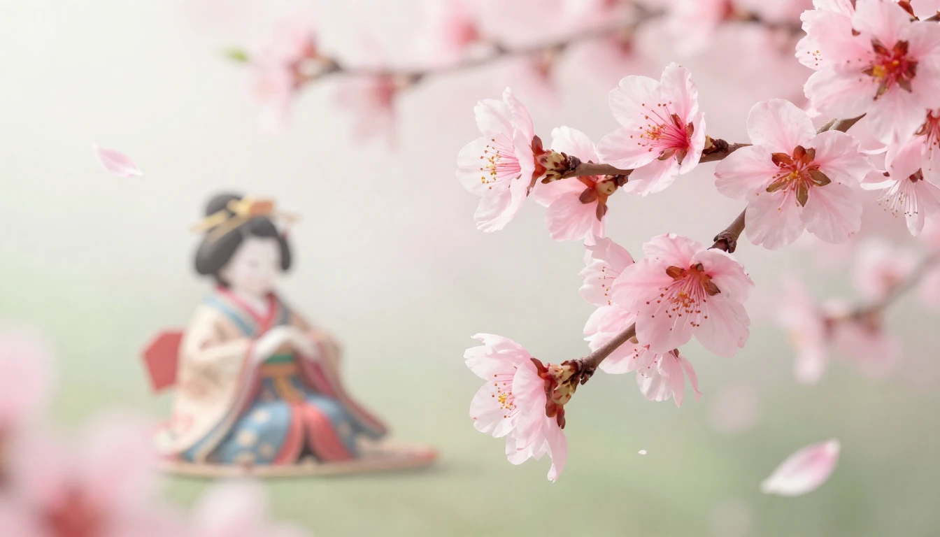 A serene and delicate scene featuring soft pink peach blosso...