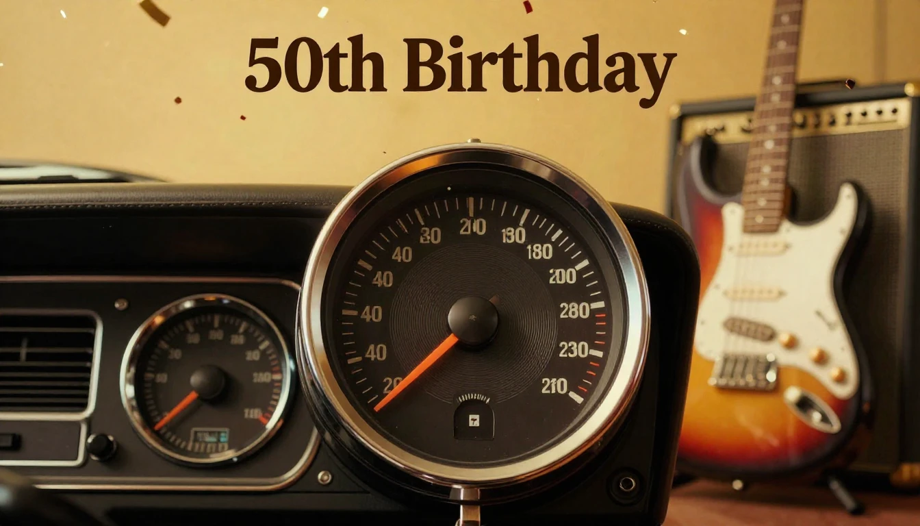 A vintage style poster design celebrating a 50th birthday. T...