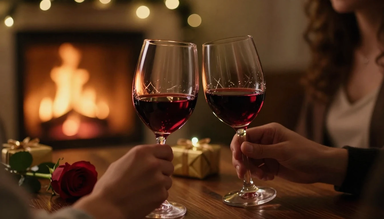 A close-up cinematic shot of a romantic dinner setting for t...
