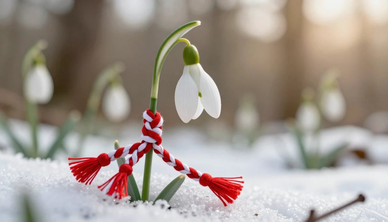 A beautiful close-up of a delicate white snowdrop flower eme...