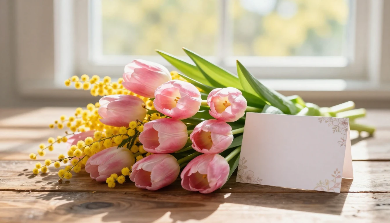 A beautiful bouquet of fresh spring flowers, including pink ...