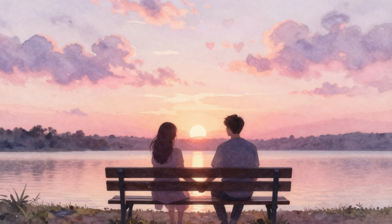 A romantic and dreamy watercolor painting focusing on two si...