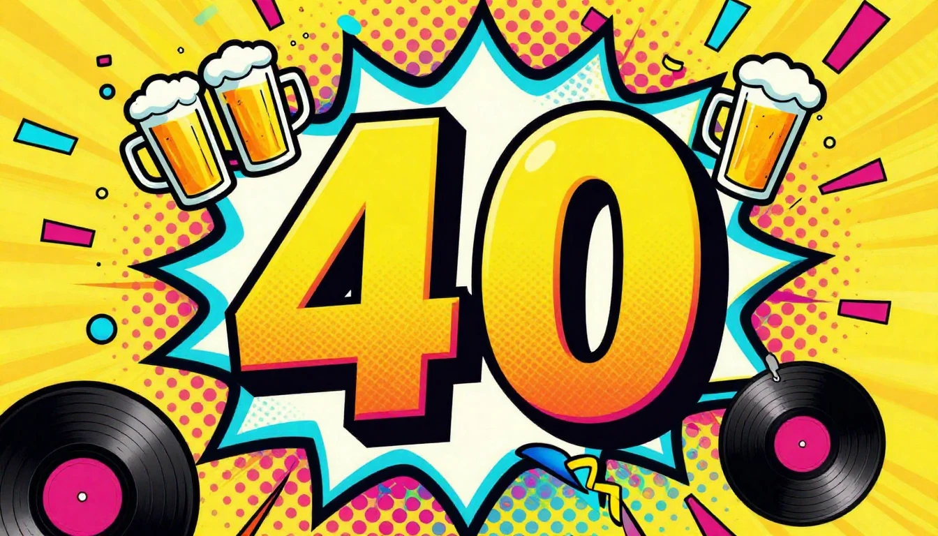A vibrant Pop Art style illustration celebrating a 40th birt...
