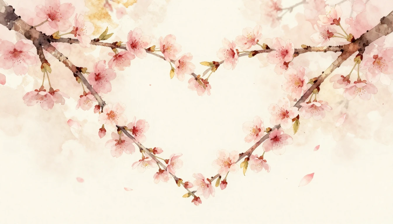 A delicate watercolor painting of two intertwined cherry blo...