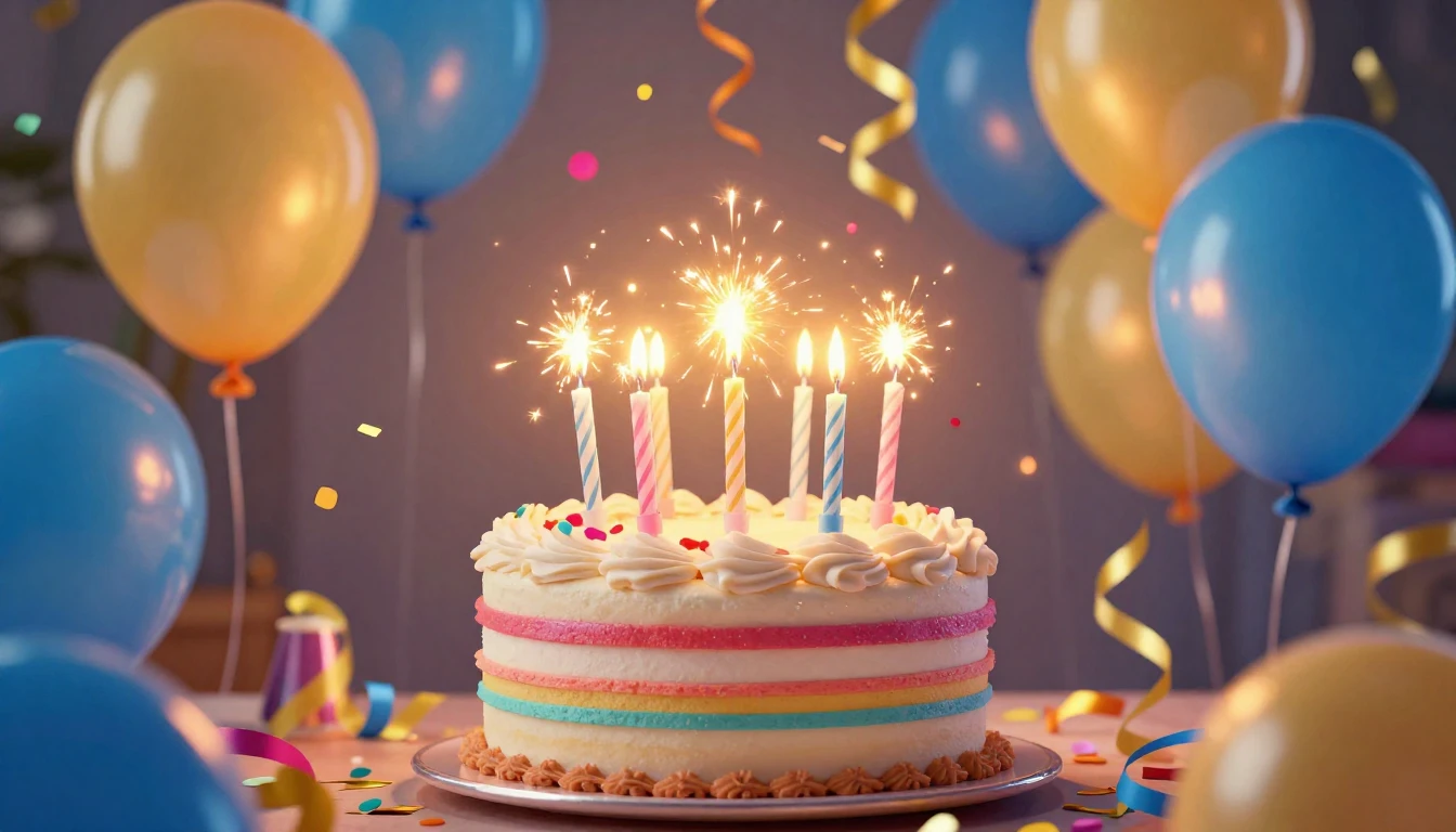 A vibrant and festive birthday celebration scene designed fo...