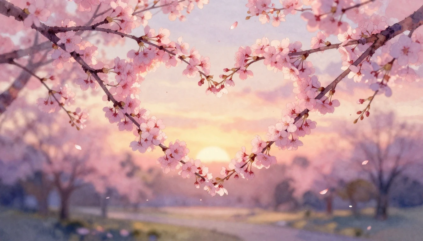 A beautiful and delicate watercolor painting of two intertwi...