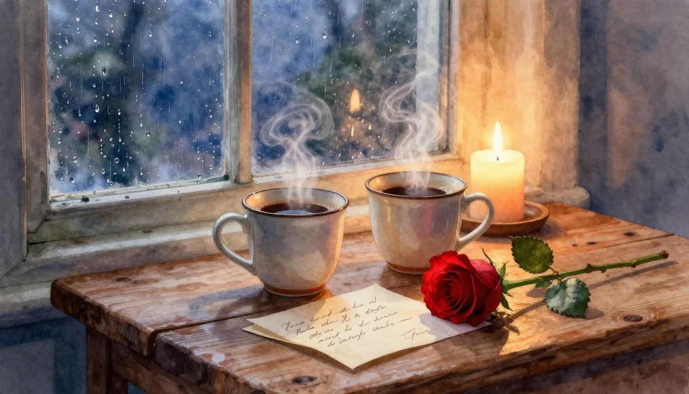 A romantic and cozy still life composition. A rustic wooden ...