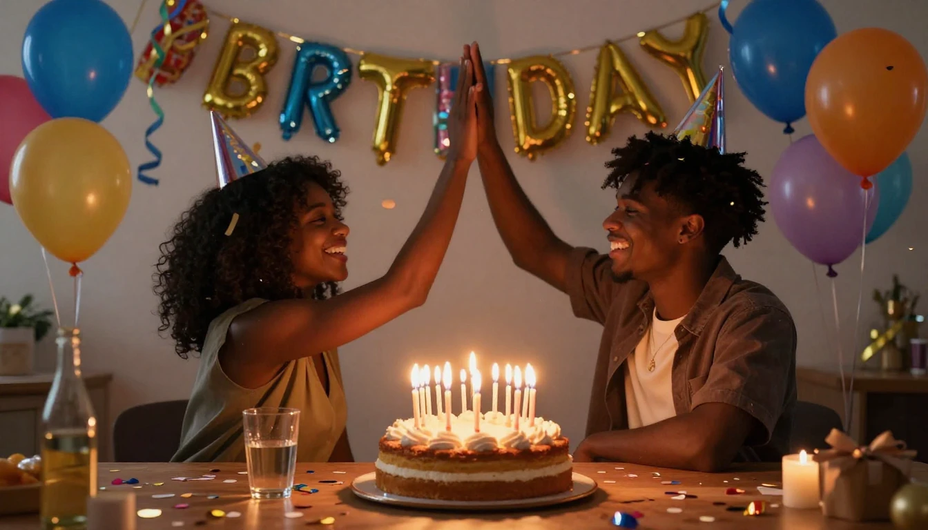 A vibrant and festive birthday celebration scene focused on ...
