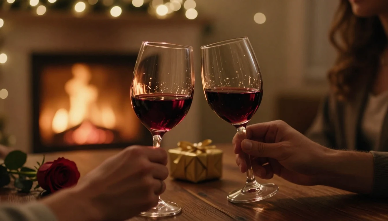 A close-up cinematic shot of a romantic dinner setting for t...